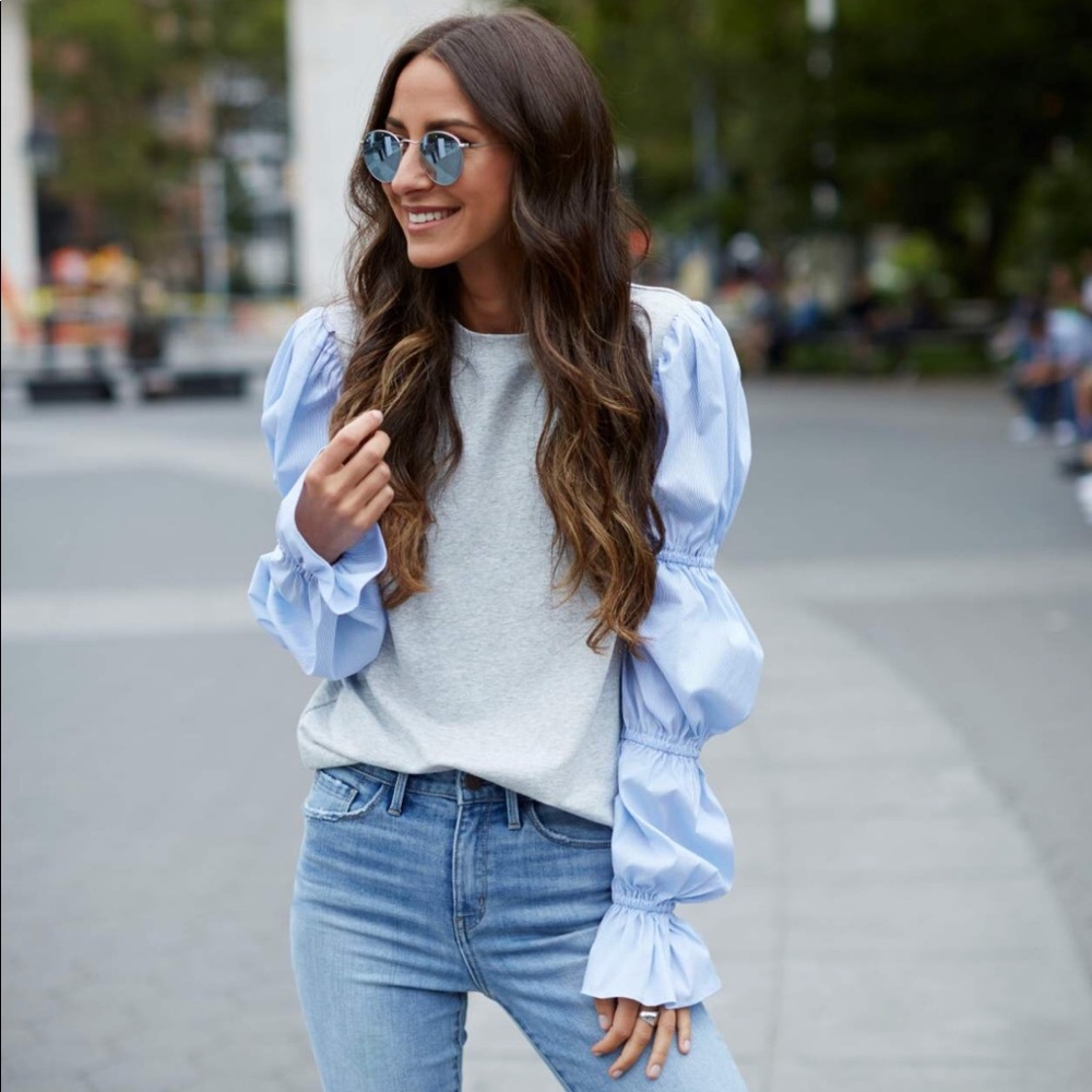 Something Navy Poplin Sleeve Sweatshirt